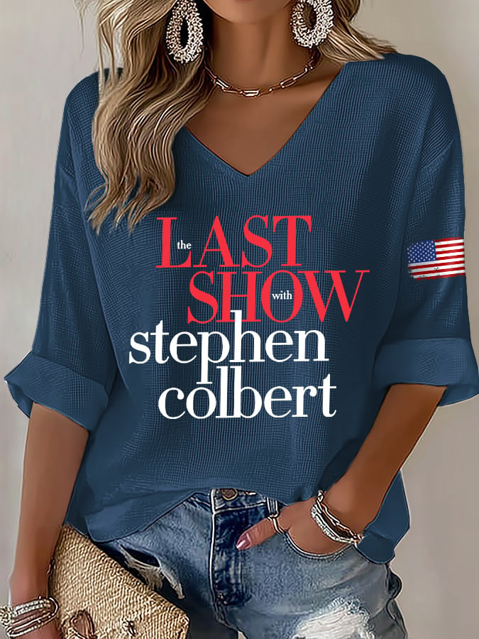 V-Neck Retro Last Show Print T-Shirt