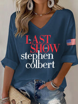 V-Neck Retro Last Show Print T-Shirt