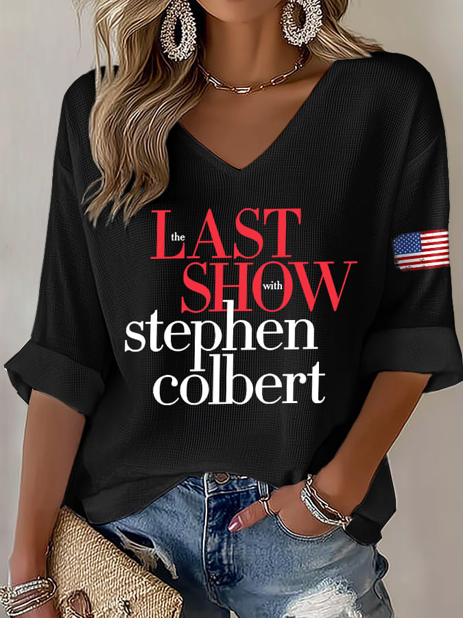 V-Neck Retro Last Show Print T-Shirt