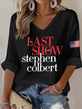 V-Neck Retro Last Show Print T-Shirt