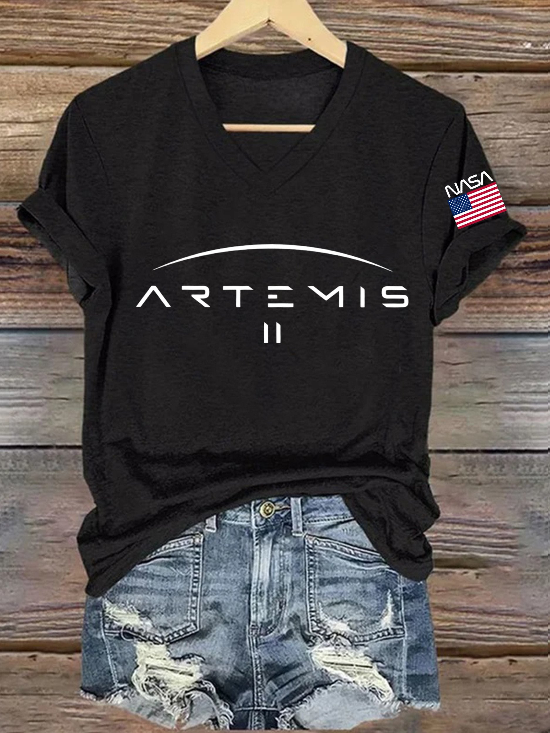 Women's Crewed Again Print V Neck T-shirt
