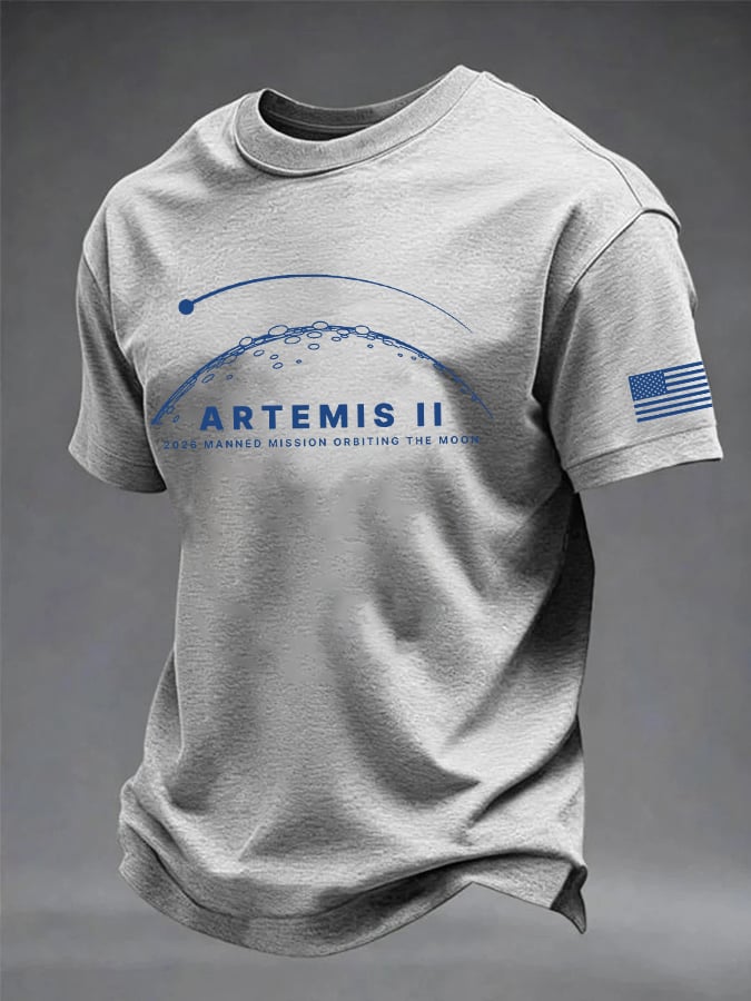 Men's 2026 Manned Mission Orbiting The Moon Print Round Neck T-shirt