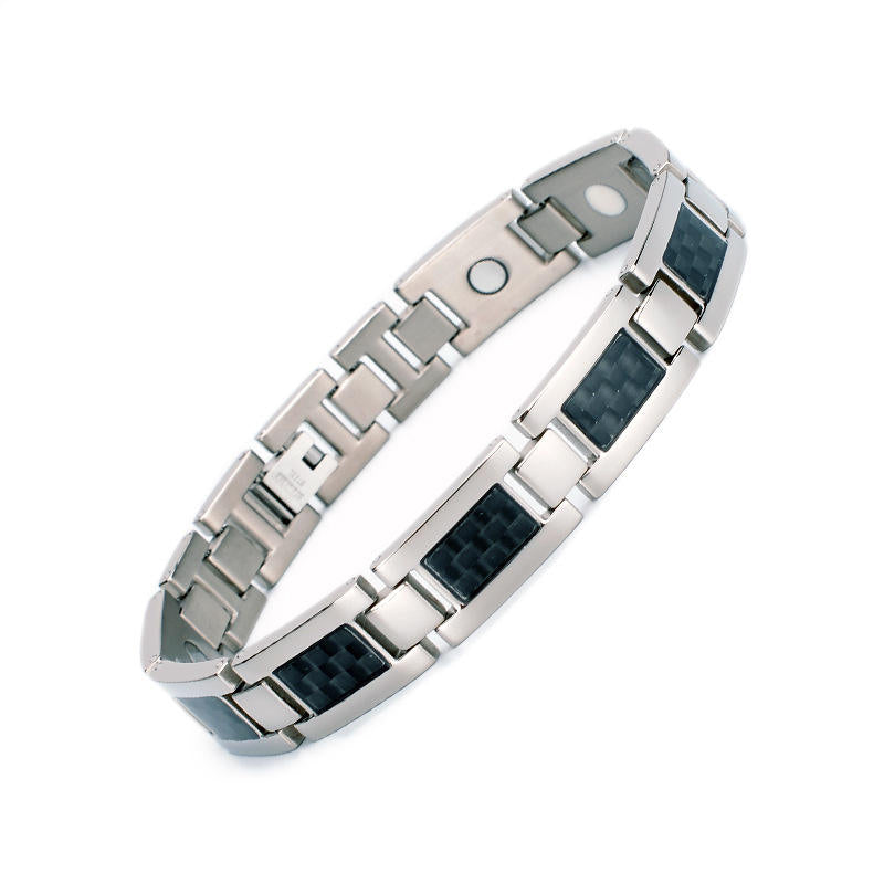 Titanium steel magnetic healing stone carbon fiber energy bracelet-Steel color