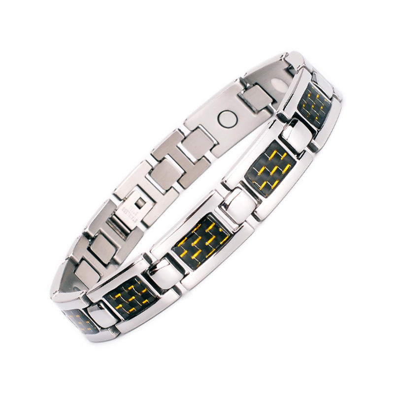 Titanium steel magnetic healing stone carbon fiber energy bracelet-Steel color