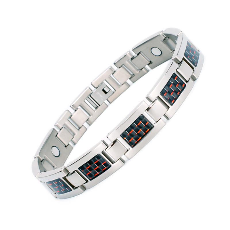 Titanium steel magnetic healing stone carbon fiber energy bracelet-Steel color