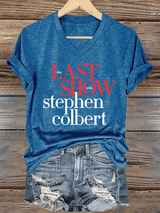 V-Neck Retro Last Show Print T-Shirt