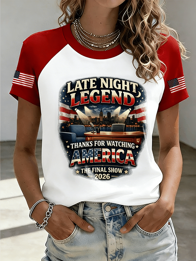 Women's "THANKS FOR WATCHING AMERICA  THE FINAL SHOW" Printed Raglan Short-Sleeved Shirt