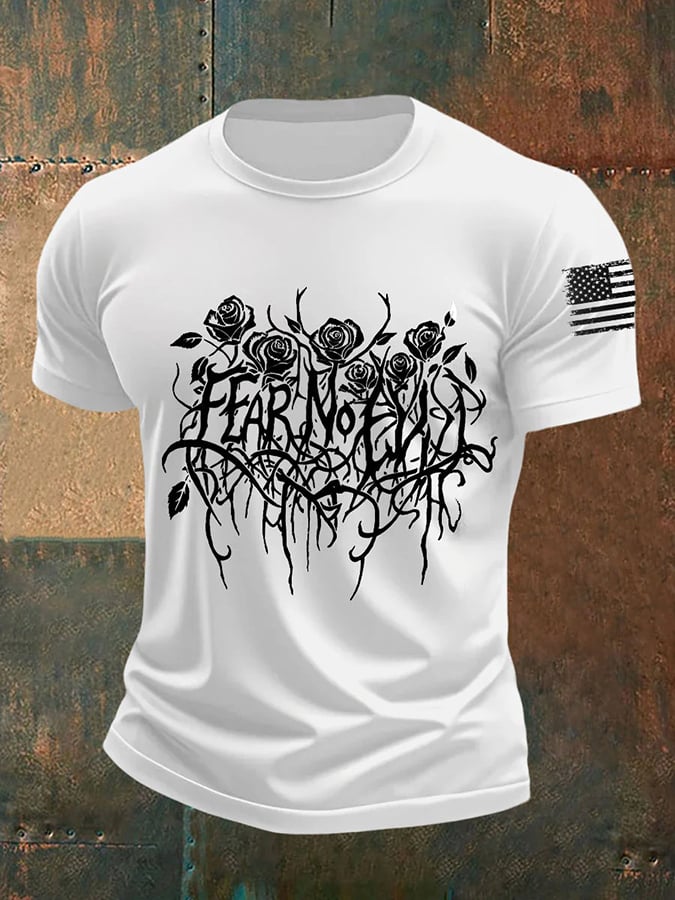 Men's Fear No Evil Gothic Christian Print Round Neck T-Shirt