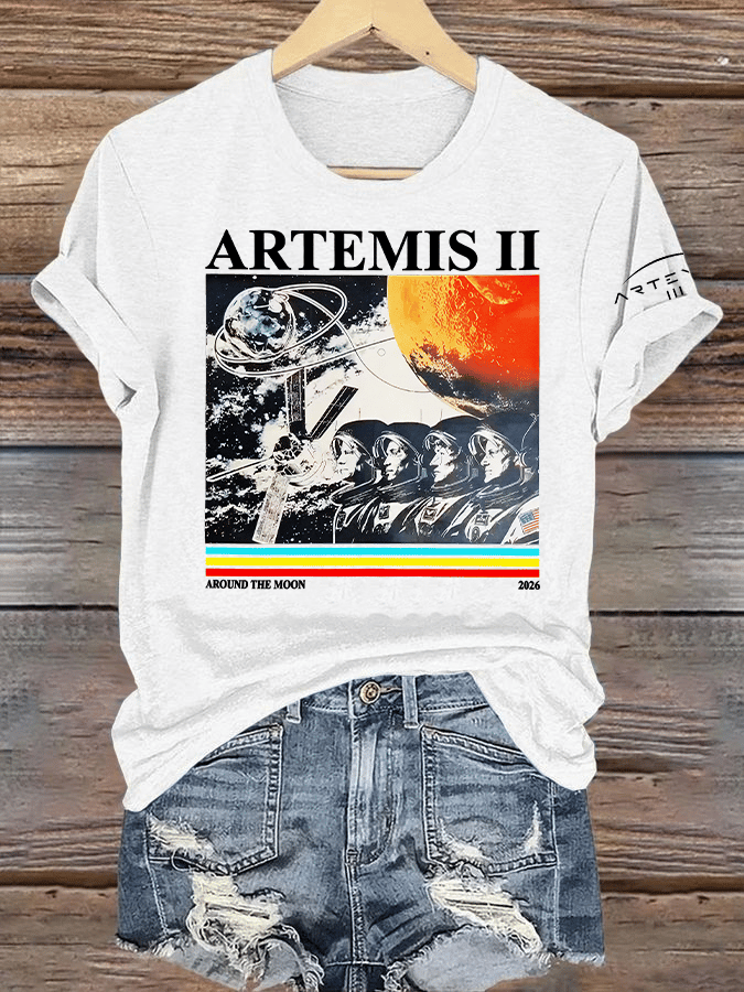 Women's  Lunar Landing Character Print T-Shirt