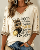 Women's If God Can Make A Bug's Butt Light Up Print V-neck Loose T-shirt