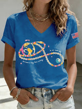 Women's Copy Moon Joy Print V Neck T-shirt