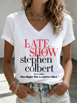 V-Neck Retro Late Show 05.21.2026 The Night The Laughter Died Print T-Shirt