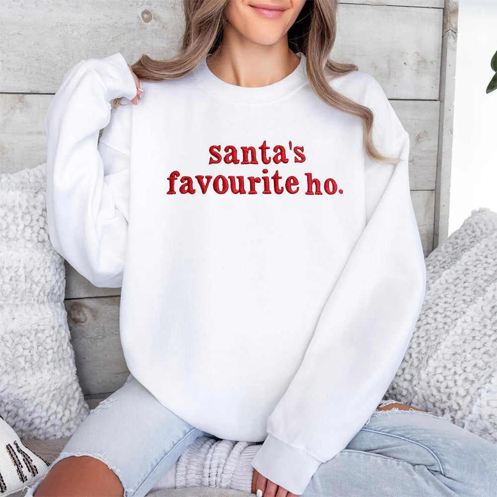 Christmas themed shirt,Christmas Embroidered Shirt, "santa's favourite ho."shirt.