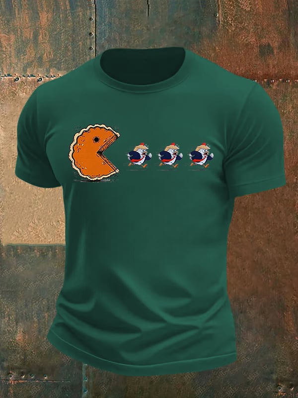 Men's  Funny Turkey Chasing Pie Sublimation FDT Thanksgiving T-Shirt