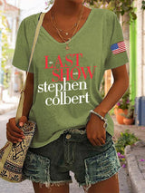 V-Neck Retro Last Show Print T-Shirt