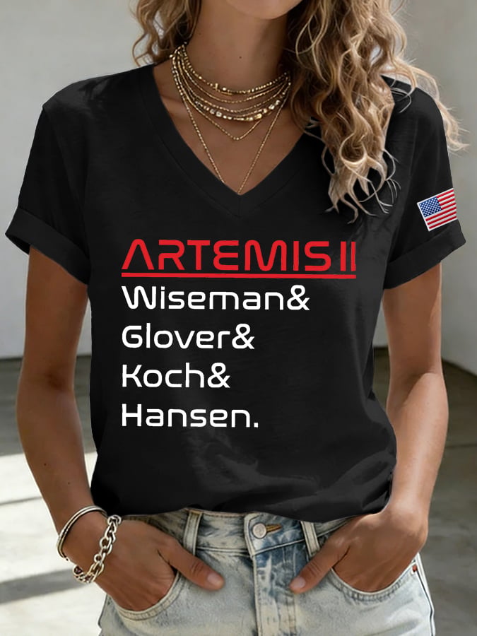 Women's Crewed Again Print V Neck T-shirt
