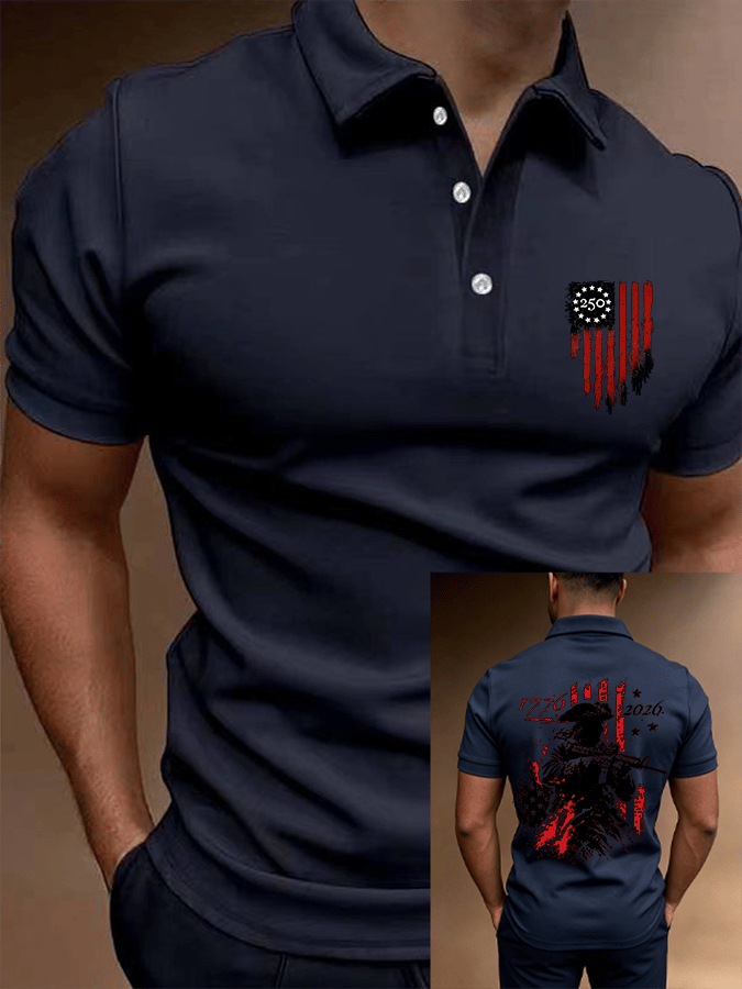 Men's 250th Anniversary Distressed American Flag 2-sided Polo Shirt