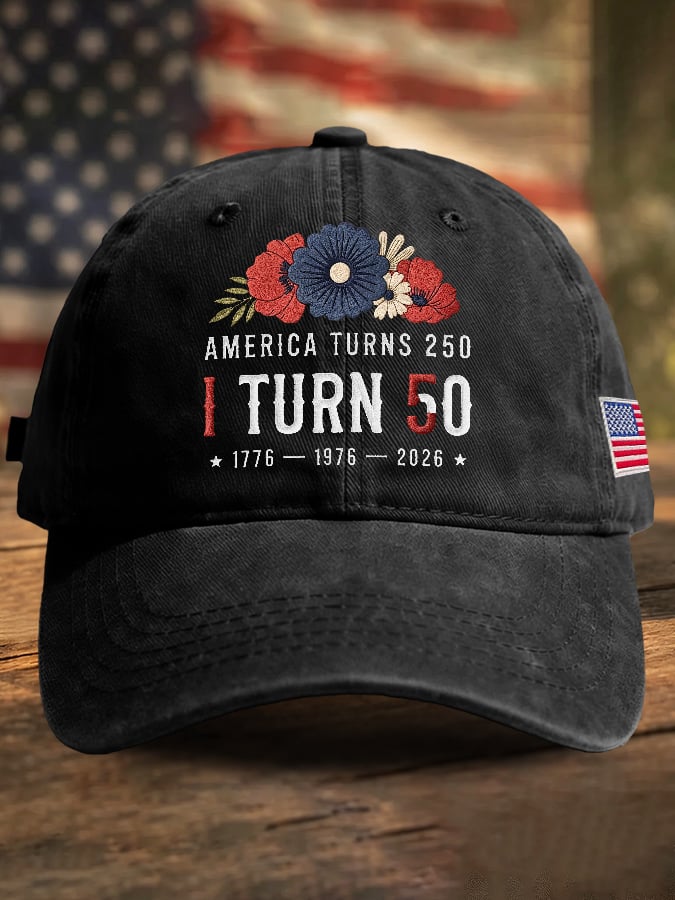 Retro 250th Anniversary 1776-2026 America Turns 250 I Turn 50 1776 • 1976 • 2026 Print Baseball Cap