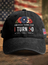 Retro 250th Anniversary 1776-2026 America Turns 250 I Turn 50 1776 • 1976 • 2026 Print Baseball Cap