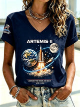 Retro Artemis II 2026 Rocket Launch Print T-Shirt