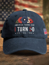 Retro 250th Anniversary 1776-2026 America Turns 250 I Turn 50 1776 • 1976 • 2026 Print Baseball Cap