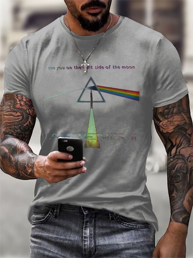 Men's Retro Artemis II See You On The Dark Side Of The Moon Print T-Shirt