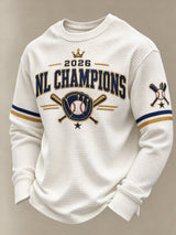 Men's Baseball Print Waffle Long Sleeve T-Shirt