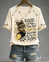 Women's If God Can Make A Bug's Butt Light Up Print V-neck Short Sleeve Tshirt