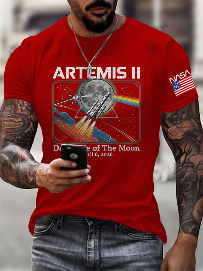 Men's Retro Artemis II Dark Side Of The Moon Print T-Shirt