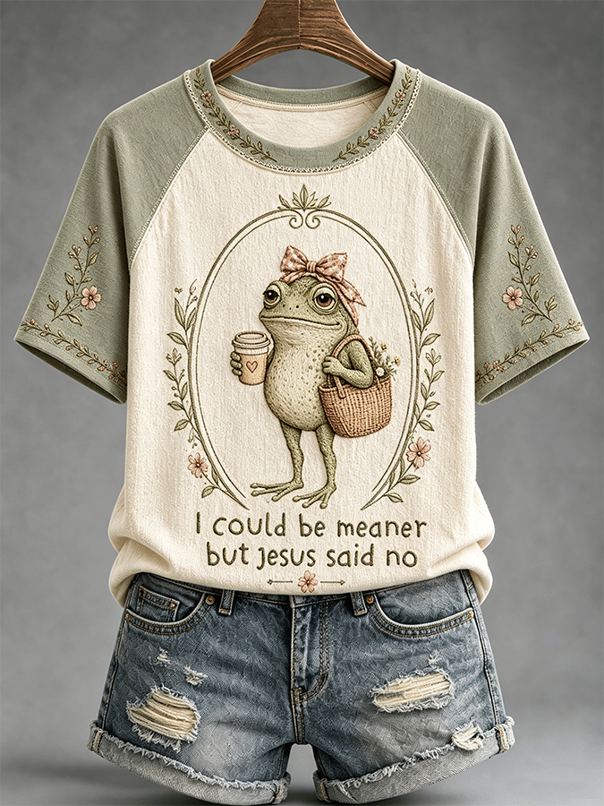 ”I Could Be Meaner But Jesus Said No“ Casual Raglan Short-Sleeved T-Shirt