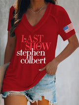 V-Neck Retro Last Show Print T-Shirt