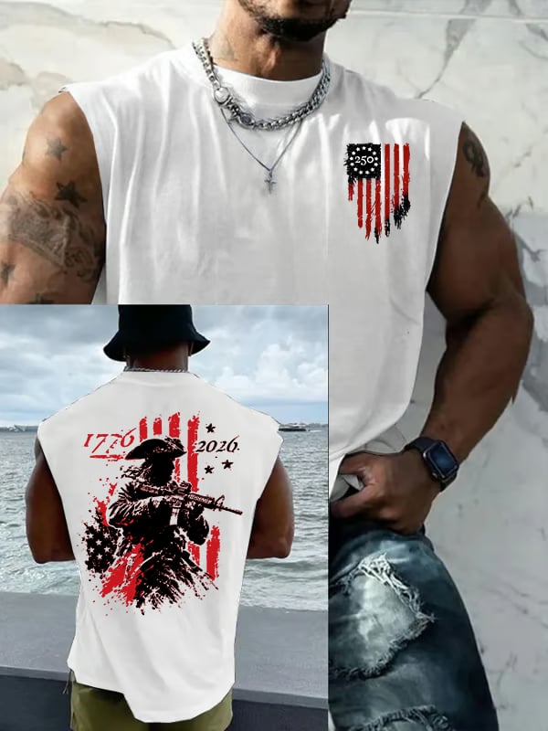 Men's 250th Anniversary Distressed American Flag 2-sided Printed Top