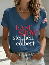 V-Neck Retro Last Show Print T-Shirt