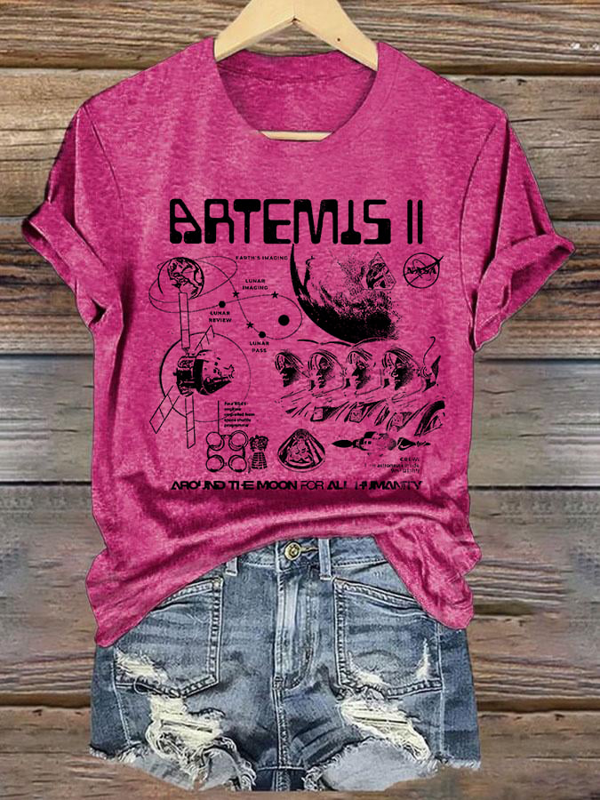 Women's  Lunar Landing Character Print T-Shirt