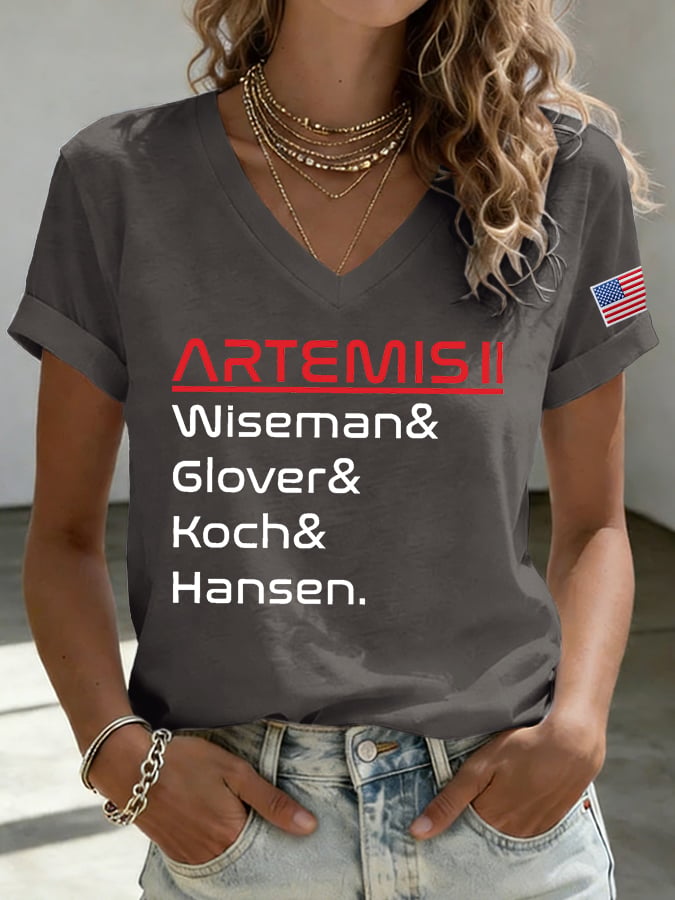 Women's Crewed Again Print V Neck T-shirt