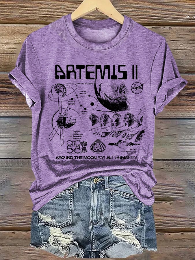 Women's  Lunar Landing Character Print T-Shirt