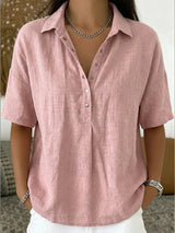 Women’s Cotton Linen Polo Shirt – Casual Short Sleeve Summer Top